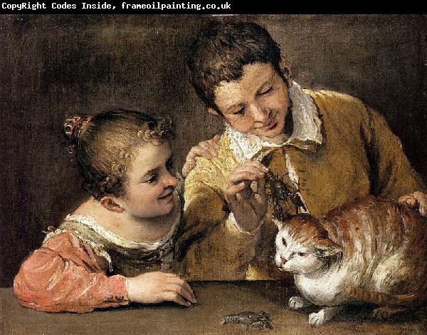Annibale Carracci Two Children Teasing a Cat
